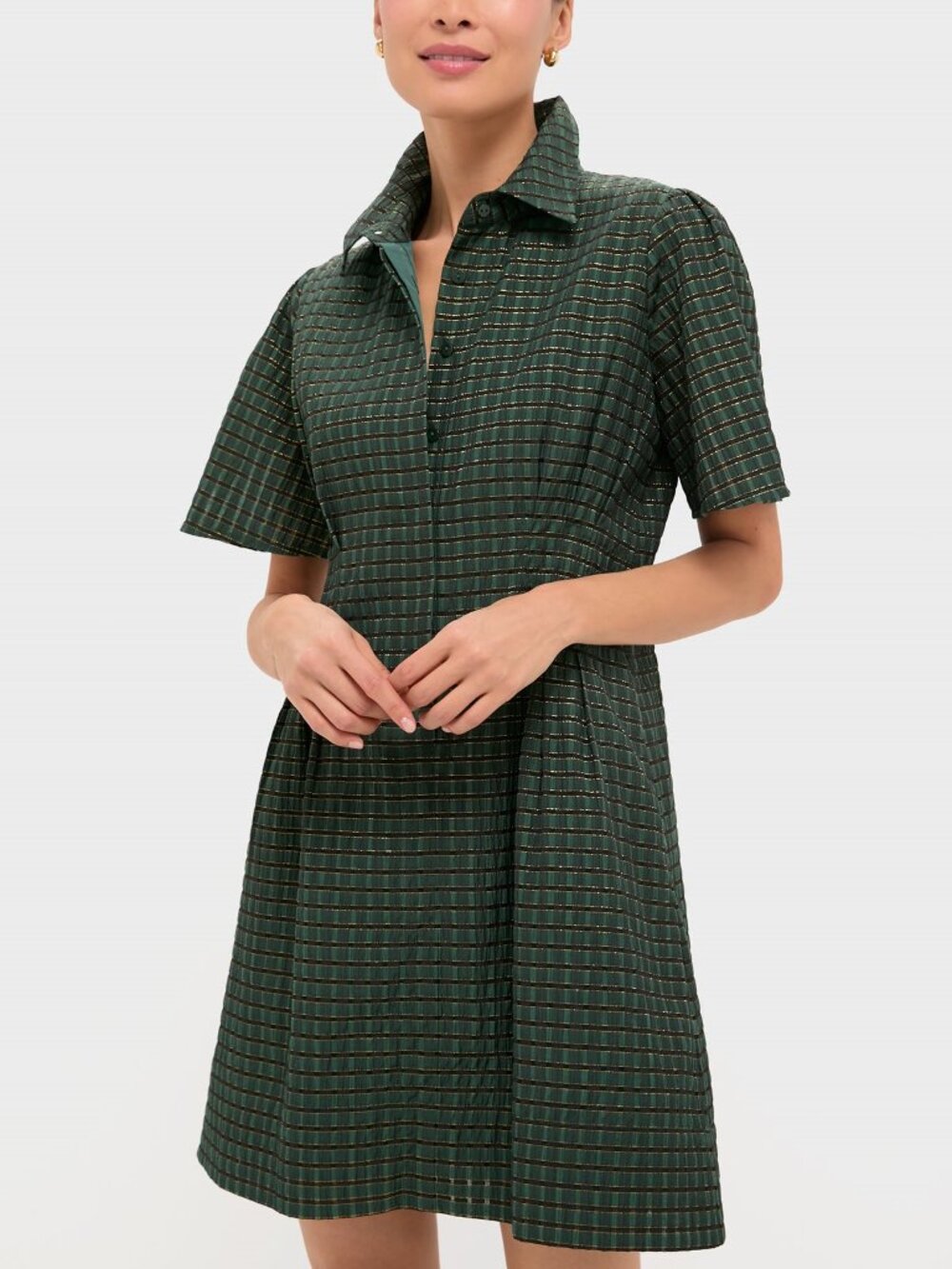 Tuckernuck  Metallic Green Plaid Mini Delaney Dress